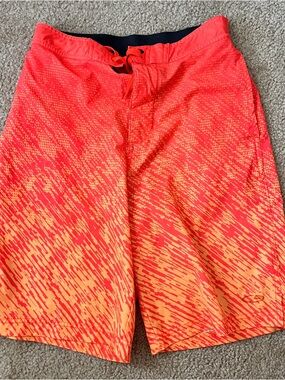 Champion Men's Red and Yellow Gradient Swim Board Shorts